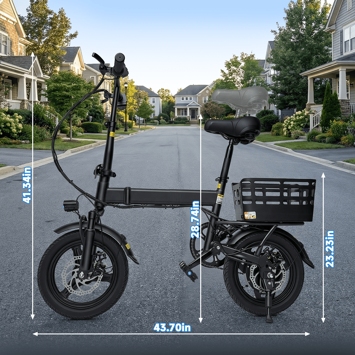 BroPath Electric Bike for Adults, Ebike, Electric Bicycle with 576WH Battery,14 Folding Ebike for Teens, 20MPH,20+ Miles(MAX),500W Motor,Multi-Shock Absorption,Mini E Bikes with Baskets,UL2849