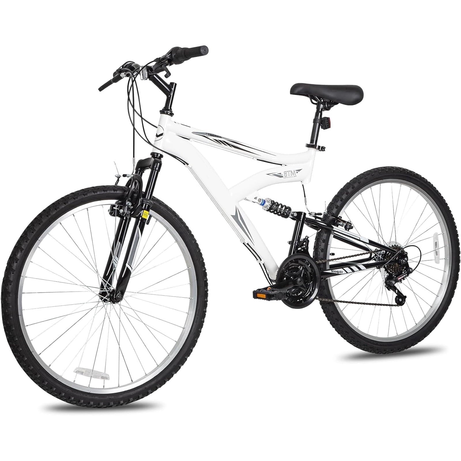 Hykolity 26 in Mountain Bike Sport Bicycle, 18 Speed Mtb Cycling for Adult Men Women Age 14+, Dual Full Suspension Outdoor Sport Bikes, White